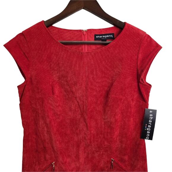 Nwt Sharagano Red Corduroy Cap Sleeve Sheath Dress 4 - Picture 3 of 7